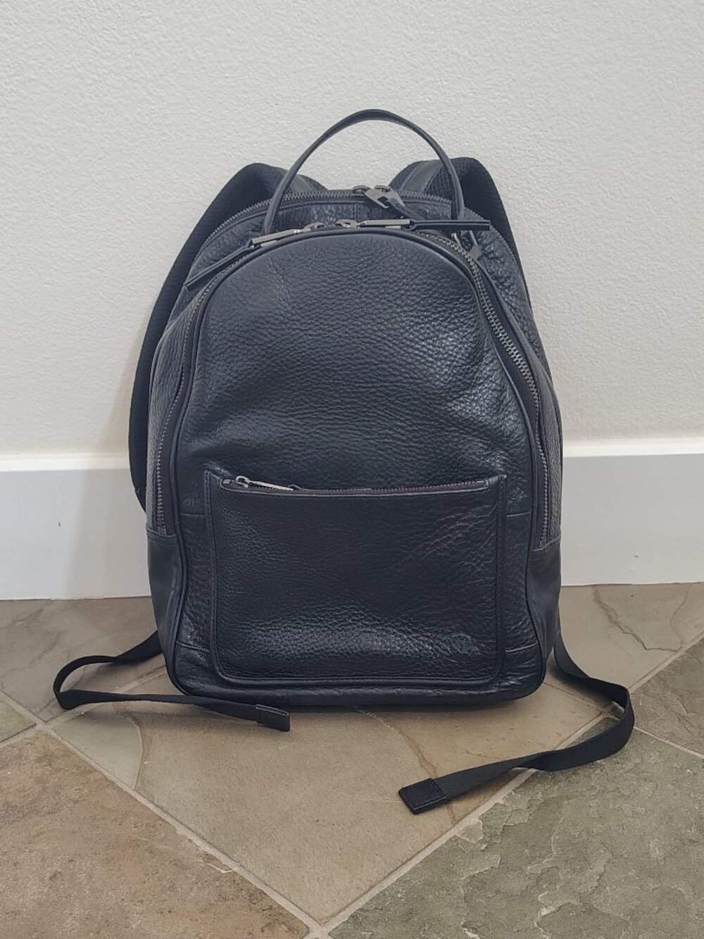 Massimo Dutti Black Leather Backpack Unisex